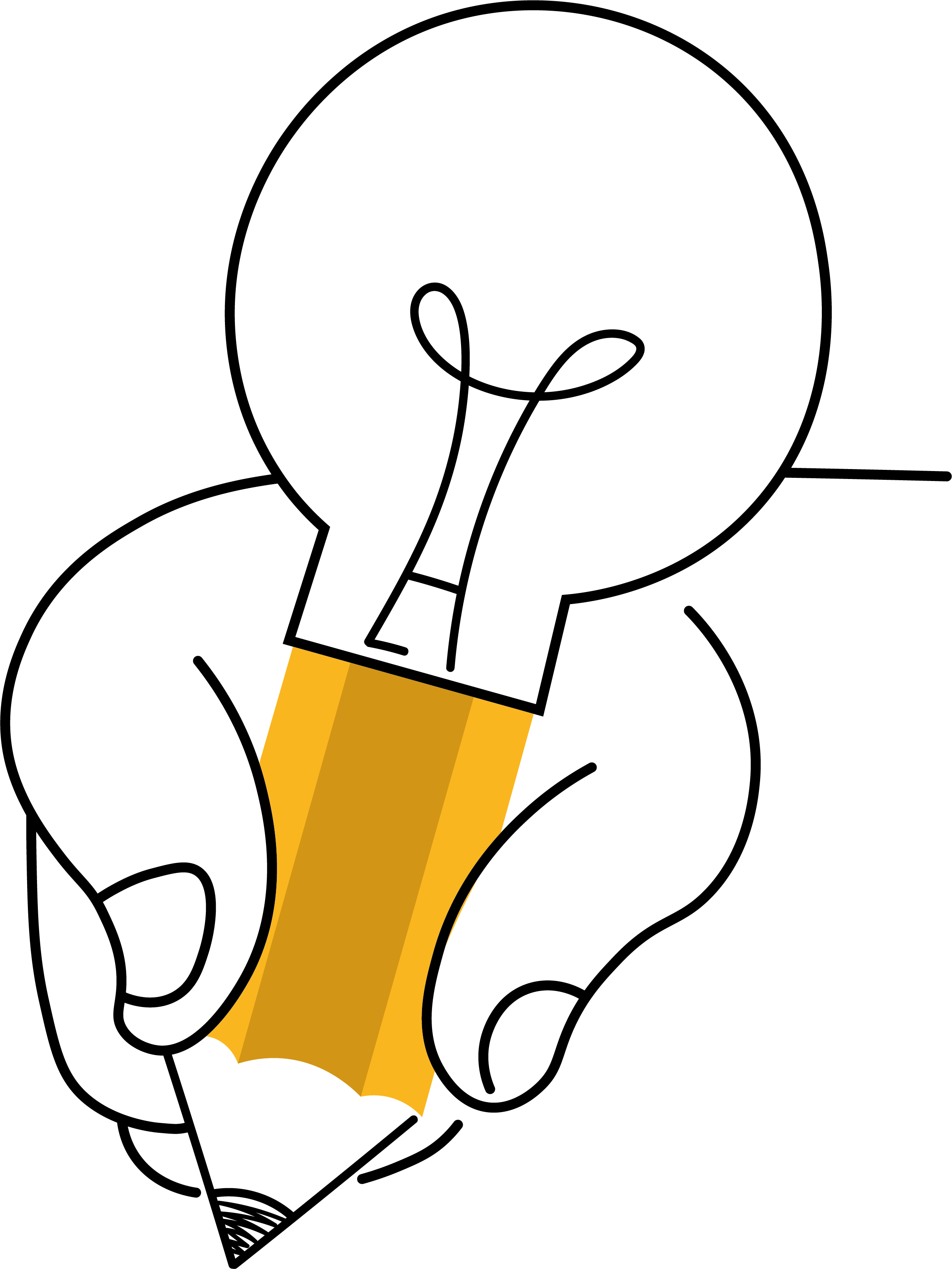 Mano che impugna una matita/lampadina